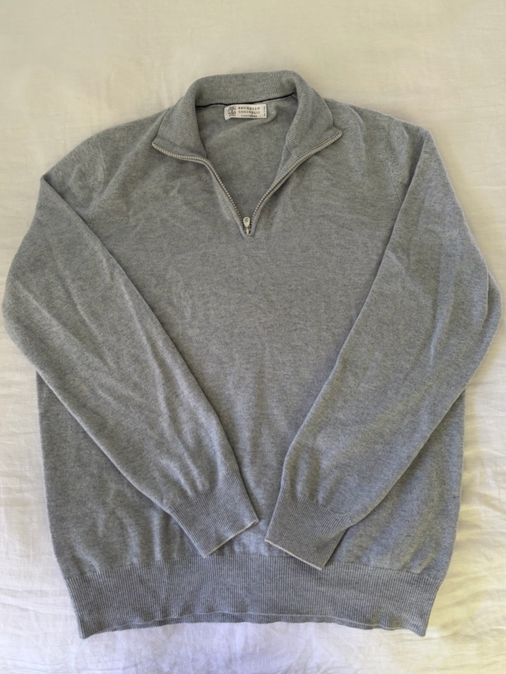 Brunello Cucinelli Cashmere Gray Quarter-Zip Men's Sweater